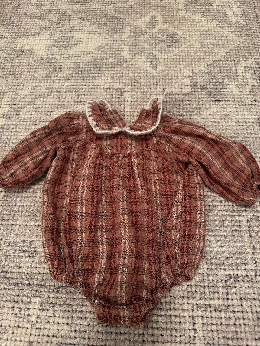Rylee + Cru Rust Plaid Ruffle-Collar Baby One-Piece